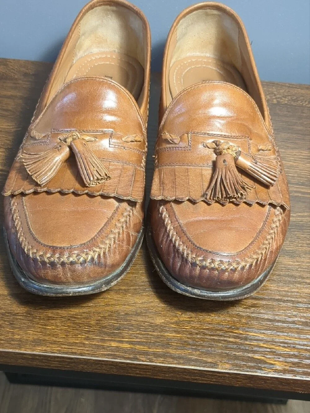 Vintage Domani Johnston & Murphy Brown Leather Kiltie Tassel Loafers Men’s 10.5M